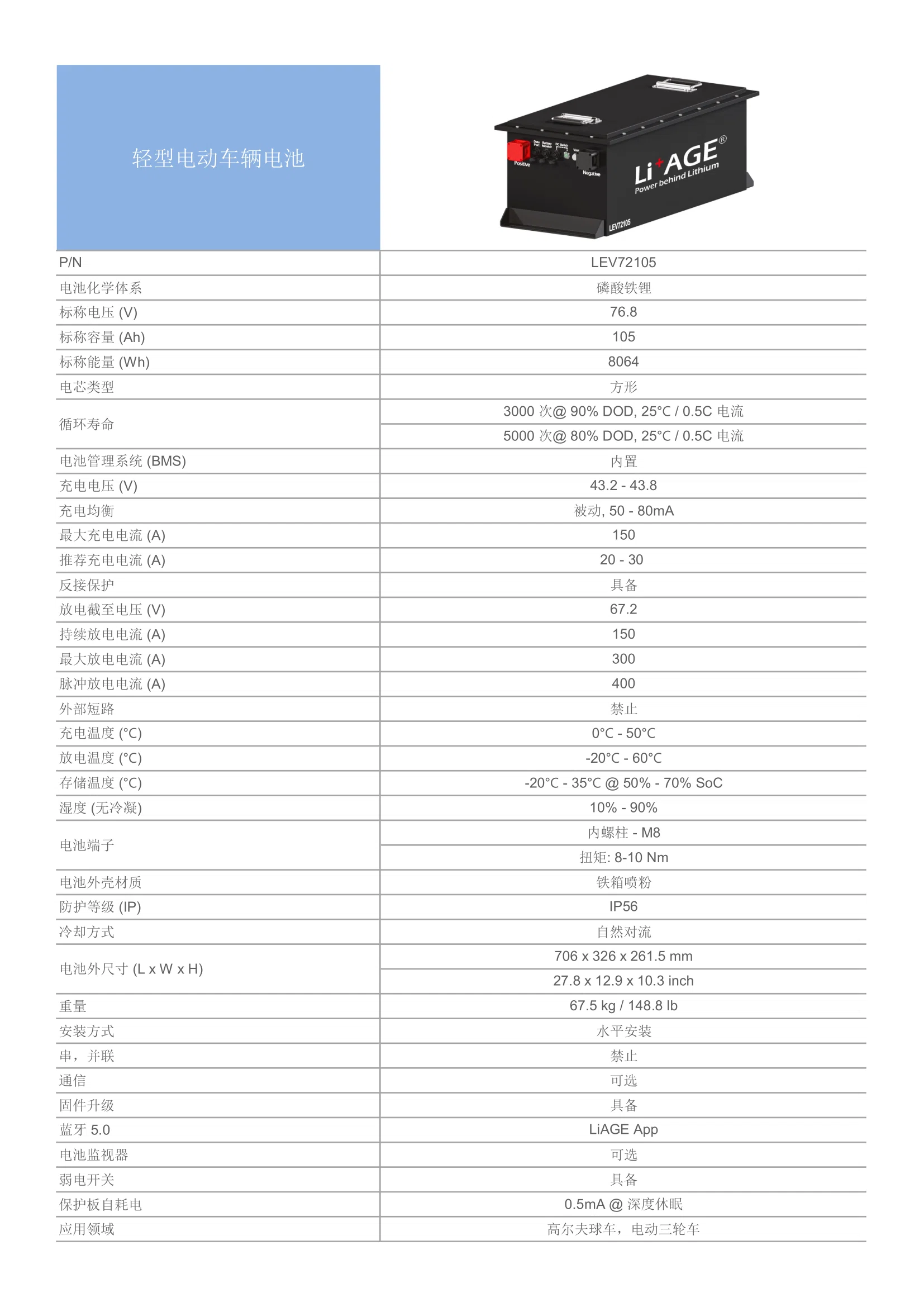 Electric tricycle, tuk tuk, rickshaw battery 72V 105Ah LEV72105 CH.webp